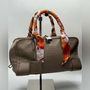 Loewe Amazona Bag | Taupe Pebbled Leather | Structured Top Handle Satchel